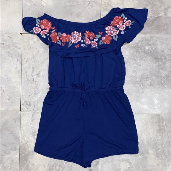 Floral Embroidered Kids Romper - Blue kids size 10y 10 big girl summer - Picture 1 of 6